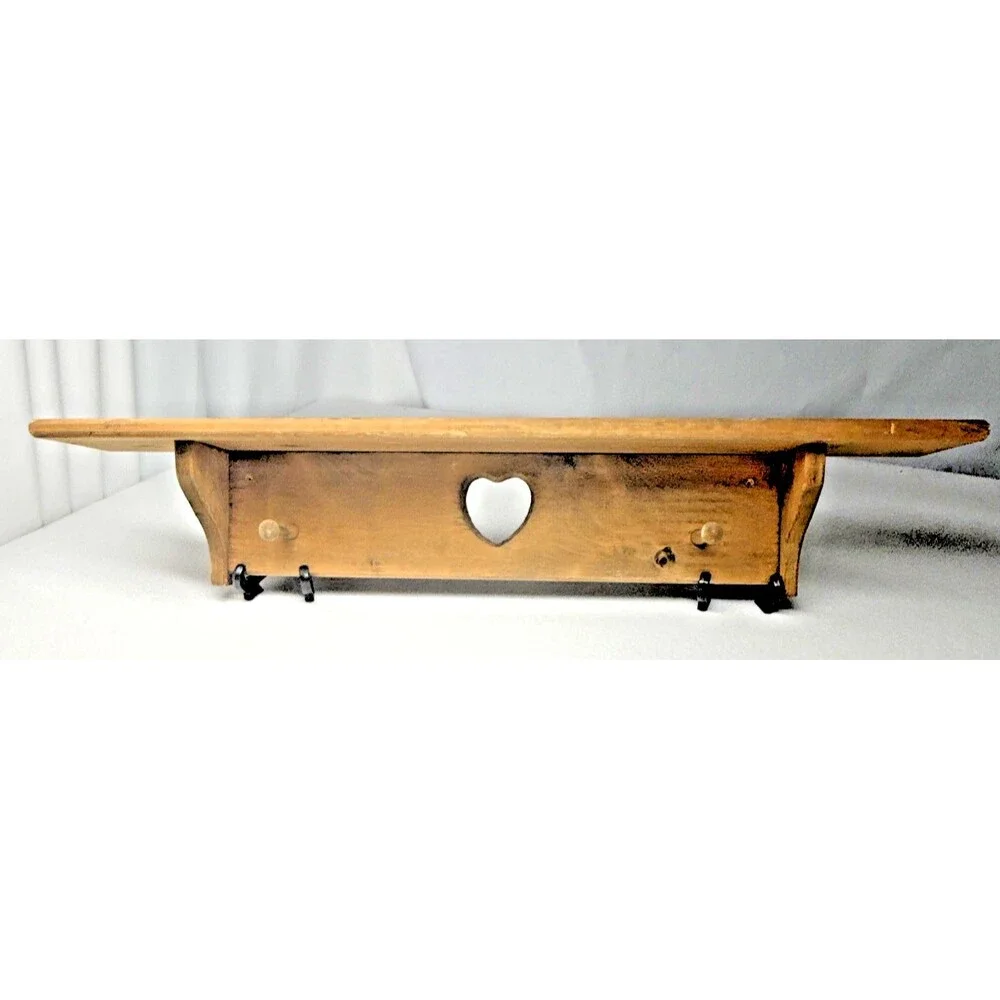 Wood Heart Wall Shelf Peg Rack Primitive Country Farmhouse Rustic 36